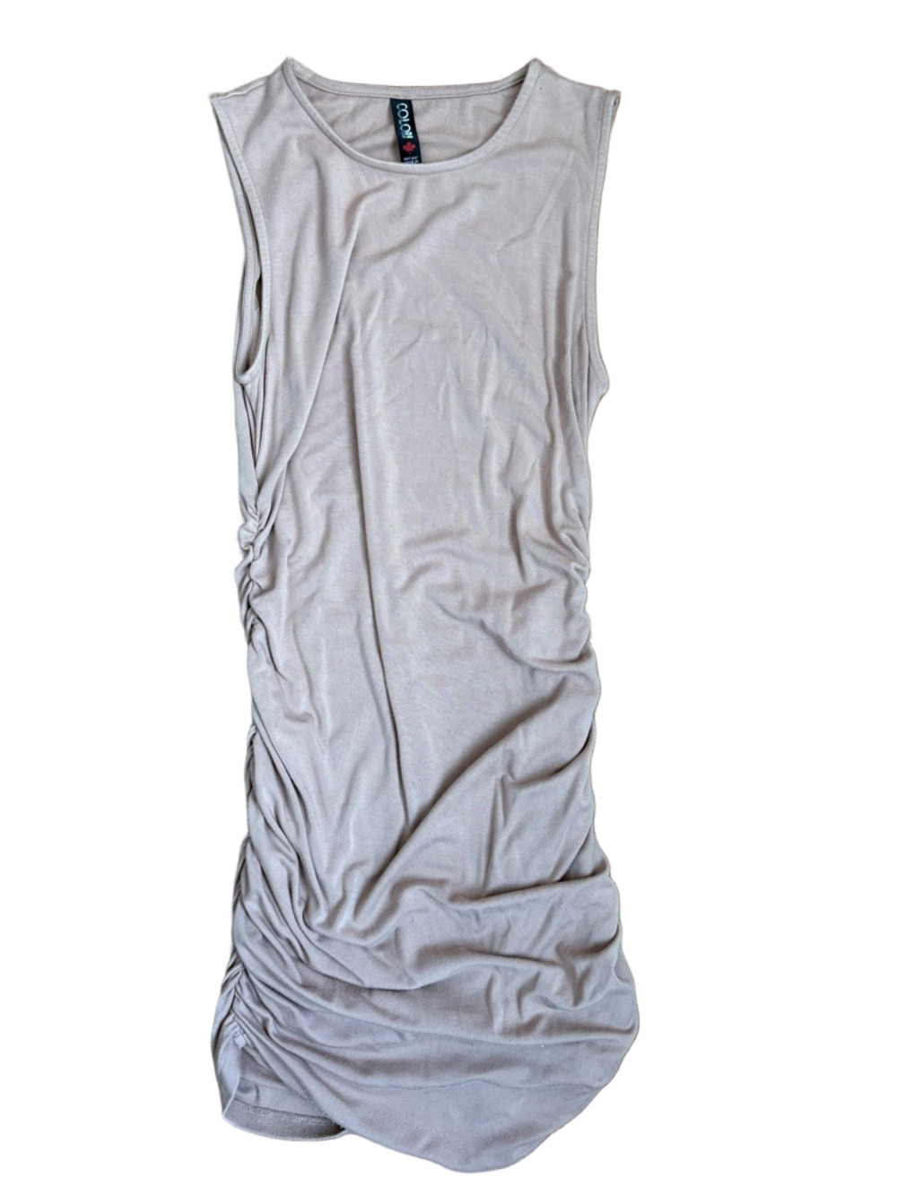 Colori Women's Sleeveless Ruched Midi Dress in Light Taupe